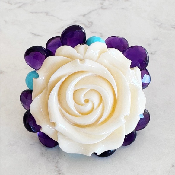 Sterling Silver 925 Resin Ring With Amethyst And Turquoise Real Quartz - Picture 5 of 7